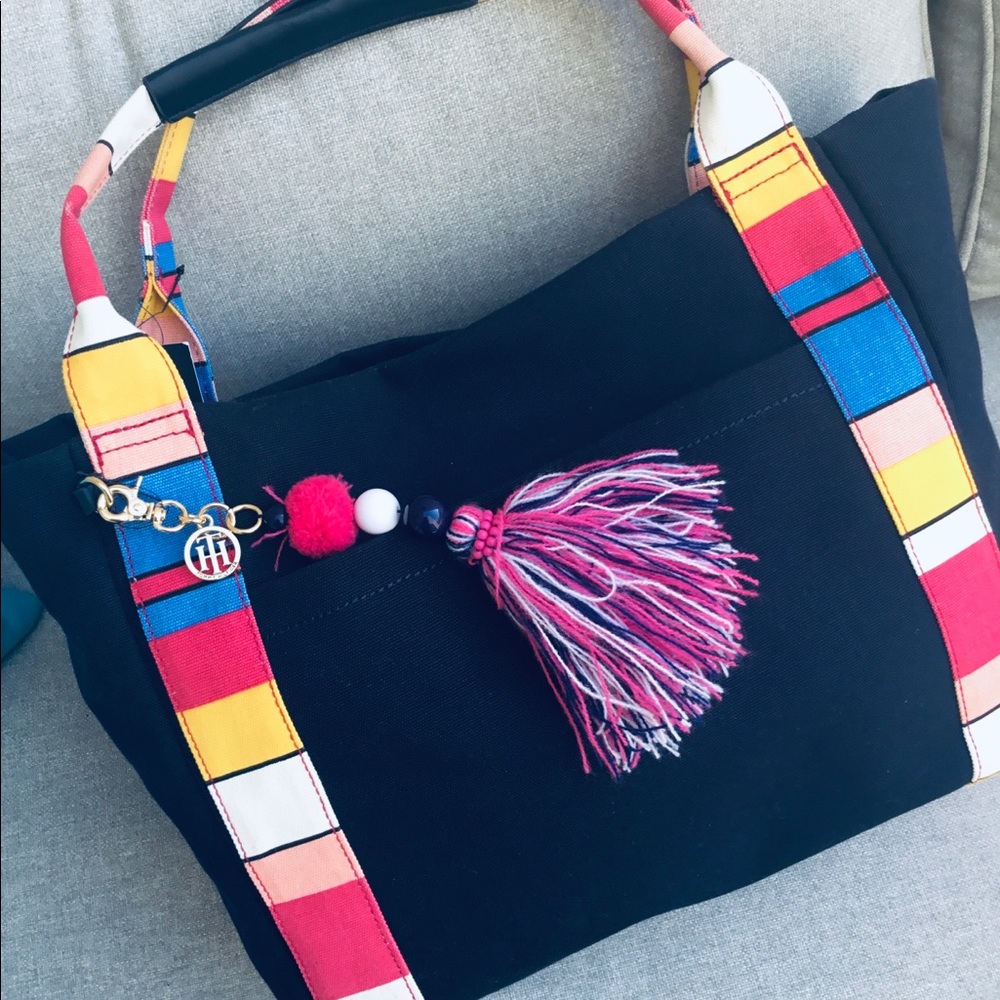 Tommy Hilfiger Genuine DarkBlueMulticolorcanvasBag  New